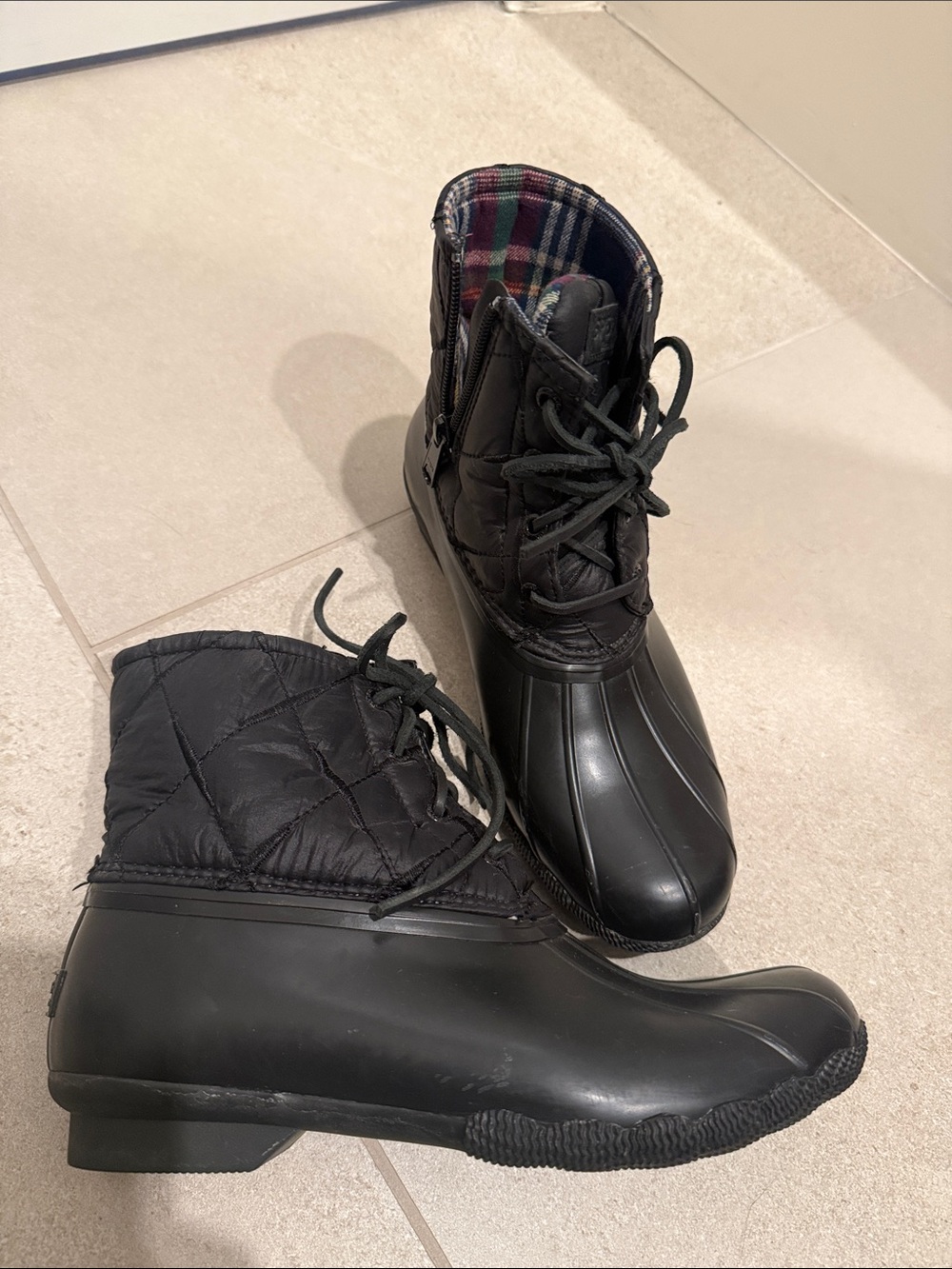 Sperry Black Quilted Duck Boots - Women's Waterproof Winter Boots 8